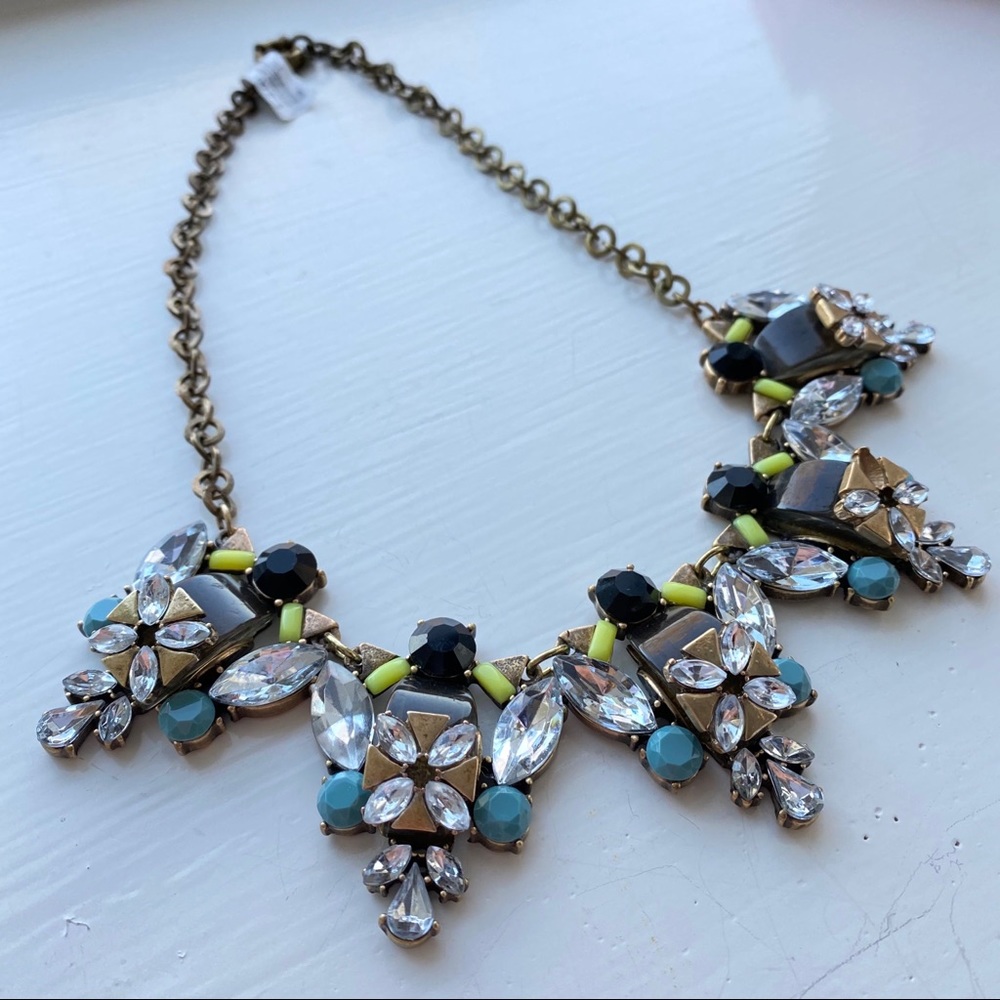 NWT Brushed Brass Statement Necklace Blue Green